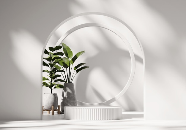 3D rendering platform podium with plant product presentation background