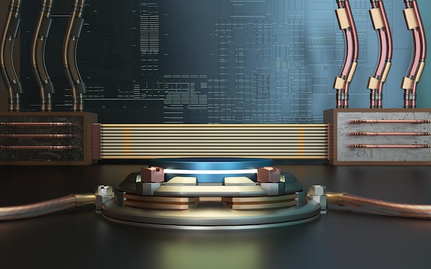 3d rendering of podium and abstract geometric Futuristic pedestal for product display