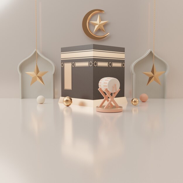 3d rendering podium display of product Eid mubarak sale concept