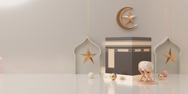 3d rendering podium display of product Eid mubarak sale concept