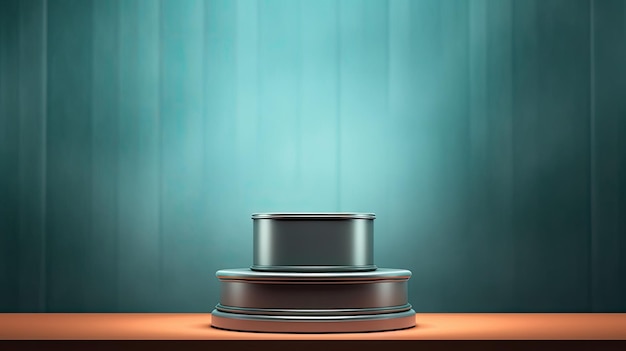 3D rendering of a podium on a stage with curtains in the background