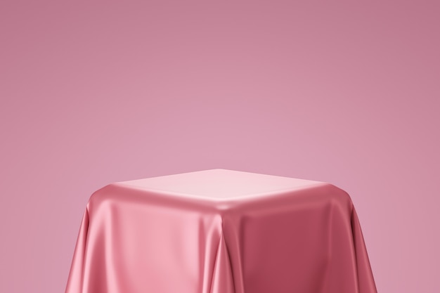 3D rendering of podium with pink silk fabric