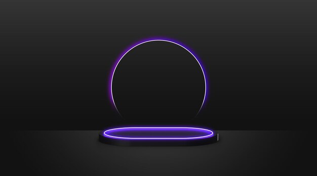 3d rendering podium with purple neon light