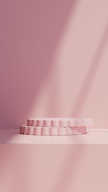 3D rendering of a portrait with a light pink wall and a pink cylinder platform