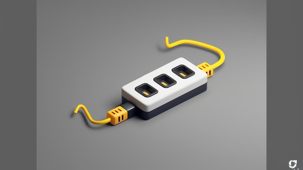 3D rendering of a power strip with yellow cords