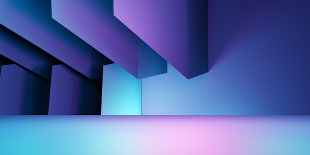 3d rendering of purple and blue abstract geometric background Scene for advertising Product display