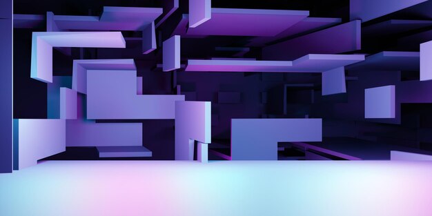 Photo 3d rendering of purple and blue abstract geometric background scifi illustration