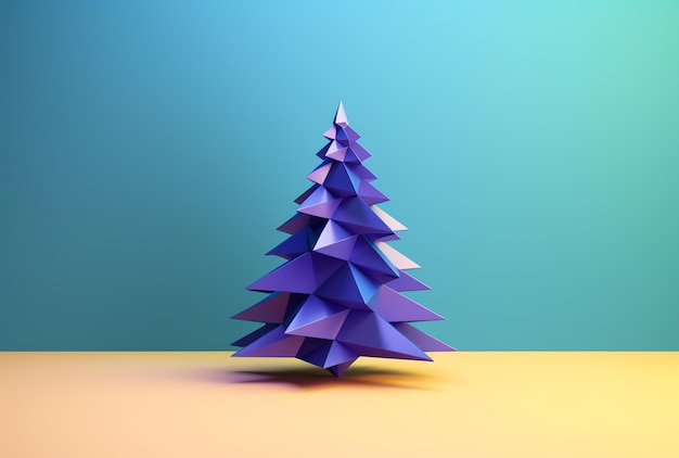 3d rendering of a purple christmas tree on a yellow background.