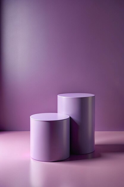 Photo 3d rendering purple colour minimal concept double cylinder pedestal or podium for product showcase display on empty background 3d mockup illustration