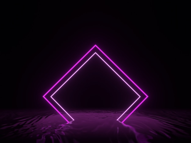 3D rendering. Purple geometric neon light frame.