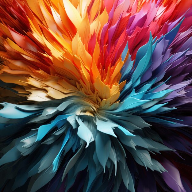 3D rendering of rainbow color layers flower abstract background