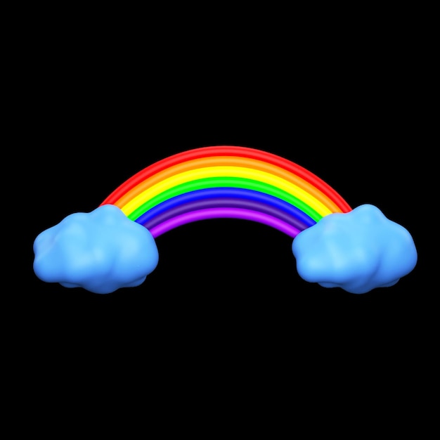 3D Rendering Of Rainbow With Clouds Element On Black Background