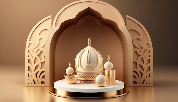 3d rendering ramadan islamic podium background Generative AI