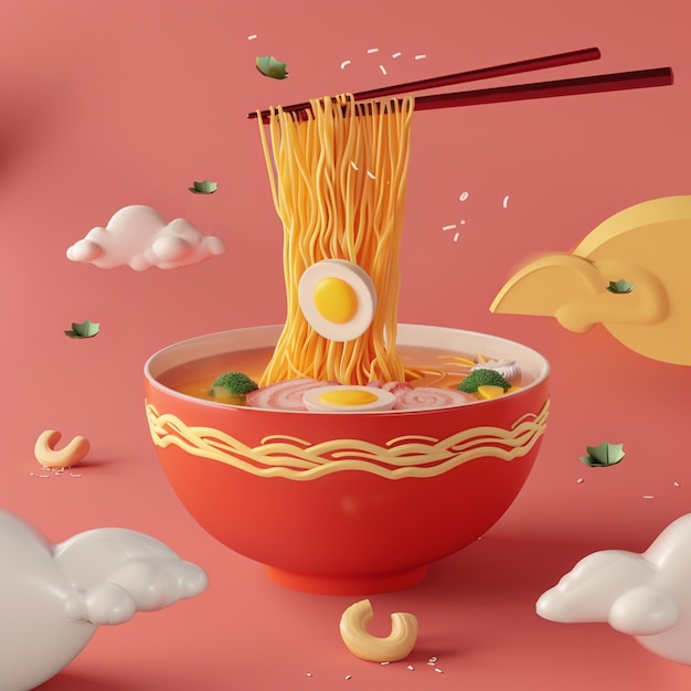 Photo 3d rendering of ramen