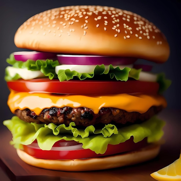 3D Rendering Realistic Cheeseburger Generative AI