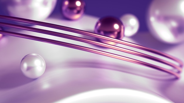 3d rendering of a realistic composition. Flying spheres, tori, tubes, cones and crystals in motion.Beautiful abstraction background minimalism. 3d illustration, 3d rendering.