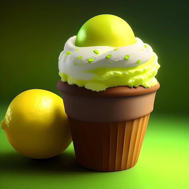 3D Rendering Realistic LemonLime Ice Cream Generative AI