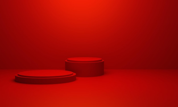 3d rendering of red abstract geometric background Scene for advertising technology showroom