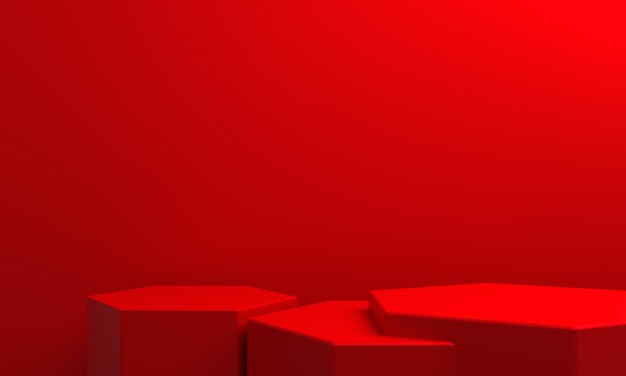 3d rendering of red abstract geometric background Scene for advertising technology showroom