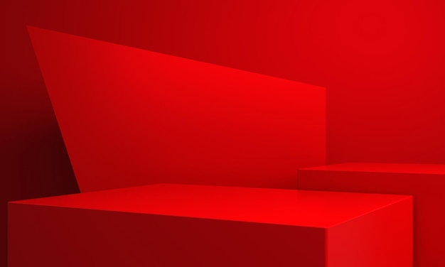 3d rendering of red abstract geometric background Scene for advertising technology showroom