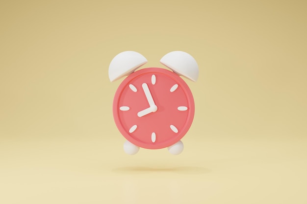 3D Rendering Red Alarm Clock symbols icon circular on background Yellow Front View