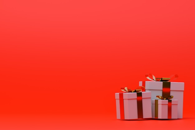 3D rendering,red background colorful realistic gift box with colorful bow