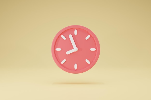 3D Rendering Red Clock symbols icon circular on background Yellow Front View