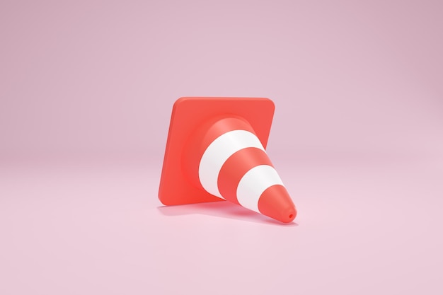 3D Rendering Red Color Traffic Cone Construction Warning Sign alarm Isolated Horizontal