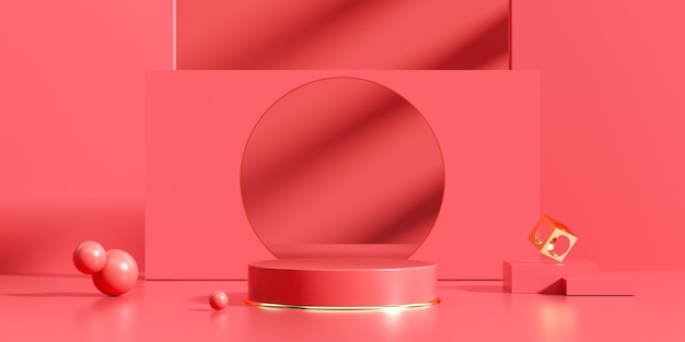 3d rendering red podium for product display