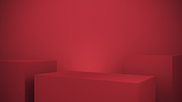 3d rendering. red podium with cubes.