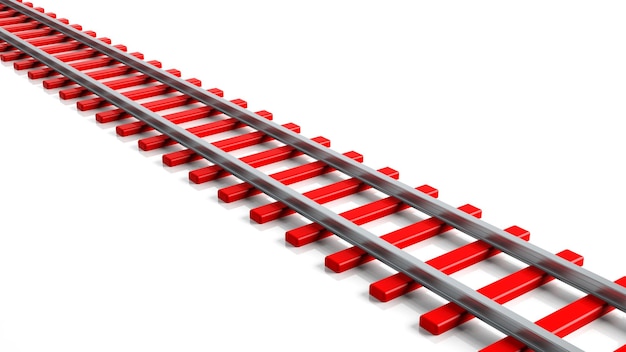 3D rendering red railway track isolated on white background