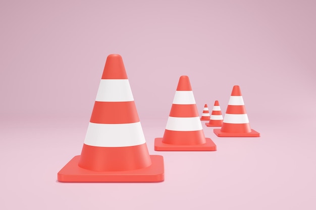 3D Rendering Red Traffic Cone Construction Isolated Unformatted Number Five