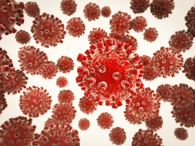 Photo 3d rendering red virus cells