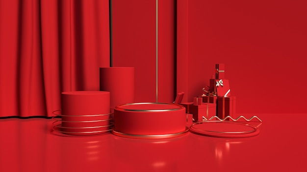 3D rendering of red with minimalistic geometric shapes for product displays