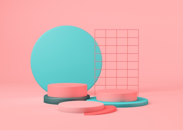 3d rendering rlean product pedestal platform in turquoise colors with pink background