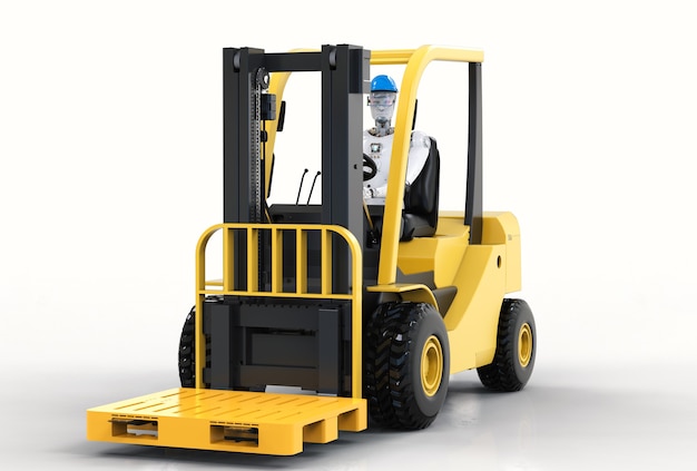 3d rendering robot control forklift truck with yellow pallet