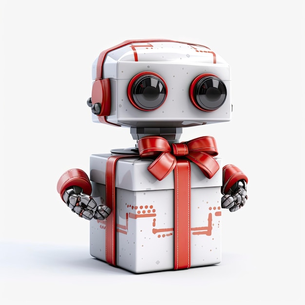 3d rendering of a robot with a gift box