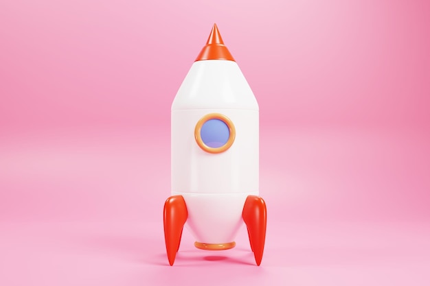 3d rendering rocket on pink background spaceship concept 3d render illustration