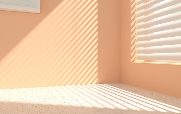 3d rendering of the room corner wall and window with blinds shadow