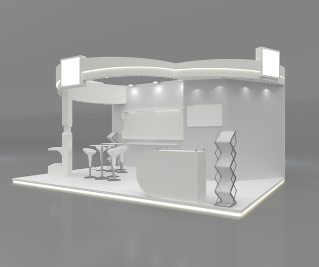 Photo a 3d rendering of a room with a white and black booth and setup