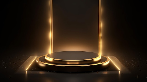 3D Rendering of a Round Gold and Black Podium