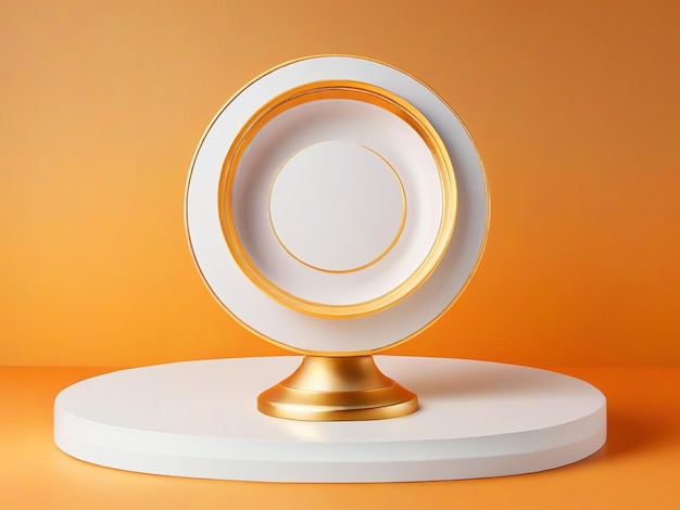 3D rendering of round metal podium orange background