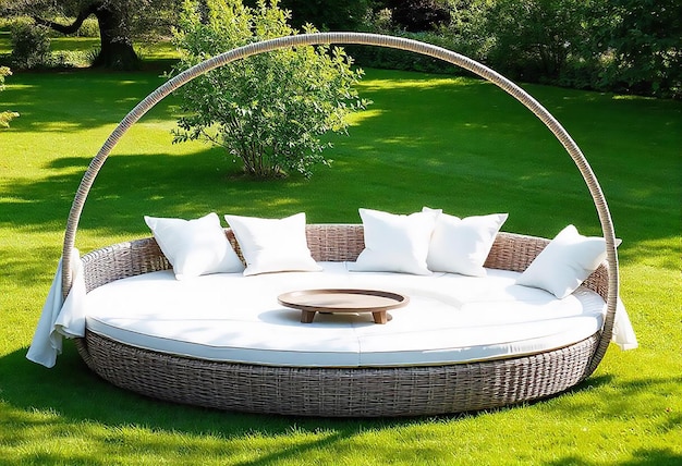 3d rendering round outdoor sofa in the grass field