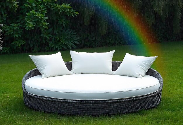 3d rendering round outdoor sofa in the grass field