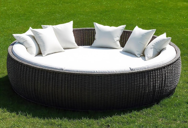 3d rendering round outdoor sofa in the grass field