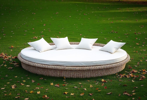 3d rendering round outdoor sofa in the grass field