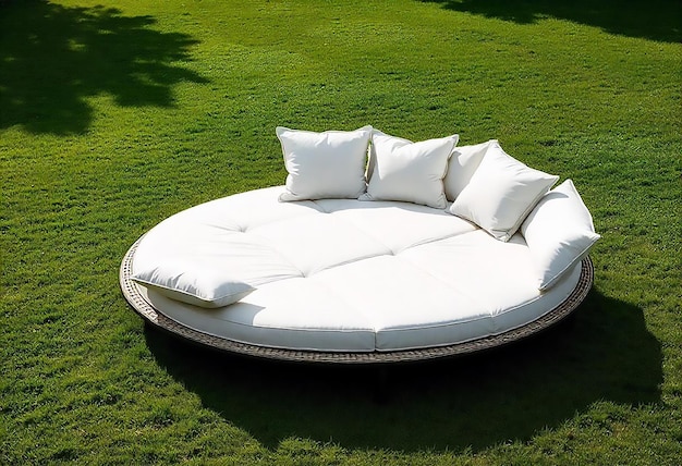 3d rendering round outdoor sofa in the grass field