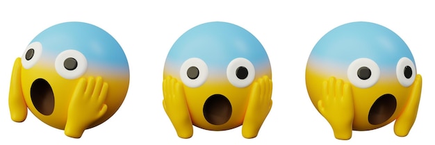 3d rendering screaming in fear face emoji or yellow ball emoticon creative user interface