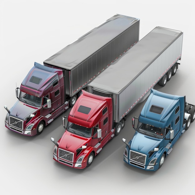 3d rendering of a semitrailer trucks on white background with shadow