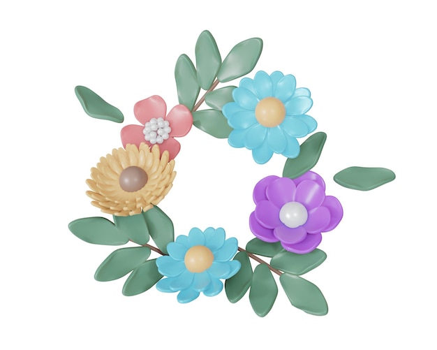 3D Rendering set of flower for round circle card or presentation decoration isolated on white background 3d render cartoon style